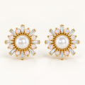 14K yellow gold Akoya pearl opal and diamond sunburst earrings