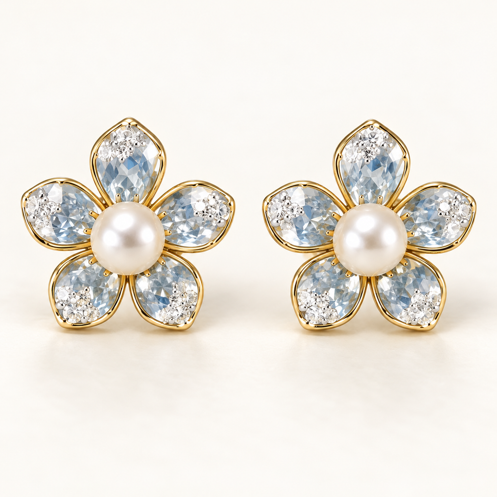 Cherry Blossom ocean blue pearl stud earrings