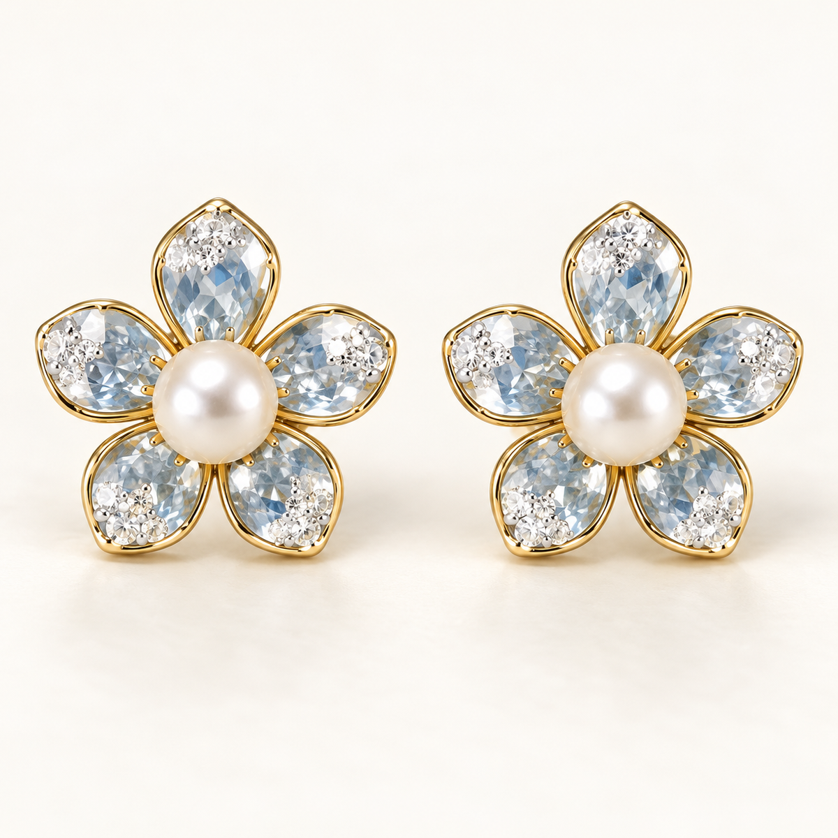 Cherry Blossom ocean blue pearl stud earrings