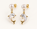 White shell dolphin and pearl earrings