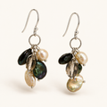Green and white coin pearl cluster earrings with sterling silver French hooks