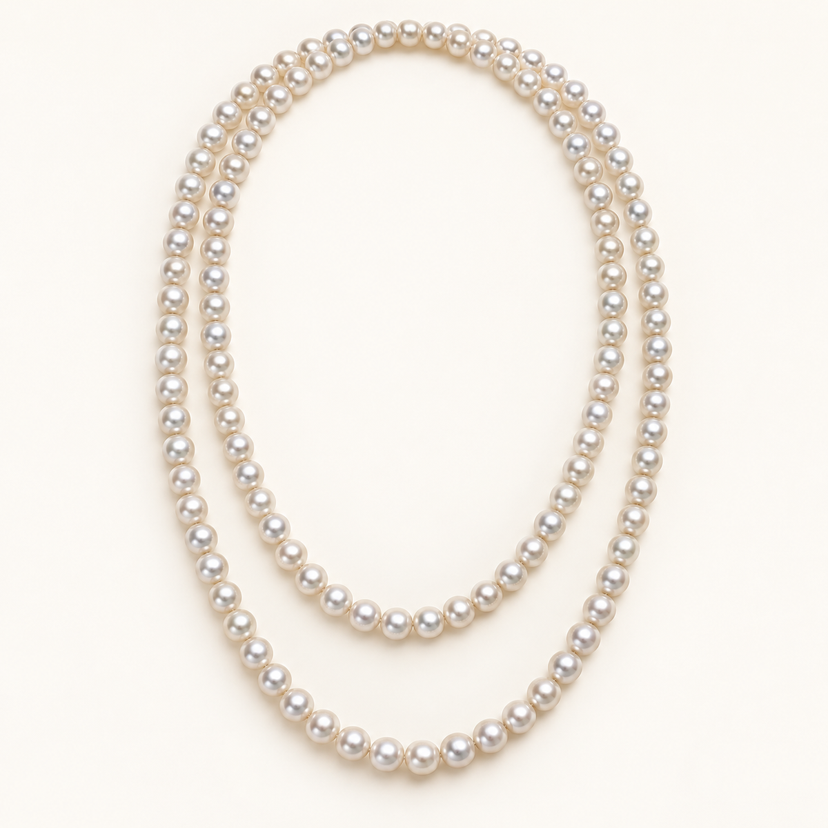 50-inch white freshwater pearl necklace styled in two loops