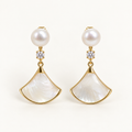 Mermaid pearl and white shell fan drop earrings