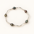 AI-enhanced peacock freshwater pearl silver-tone bar stretch bracelet product visualization