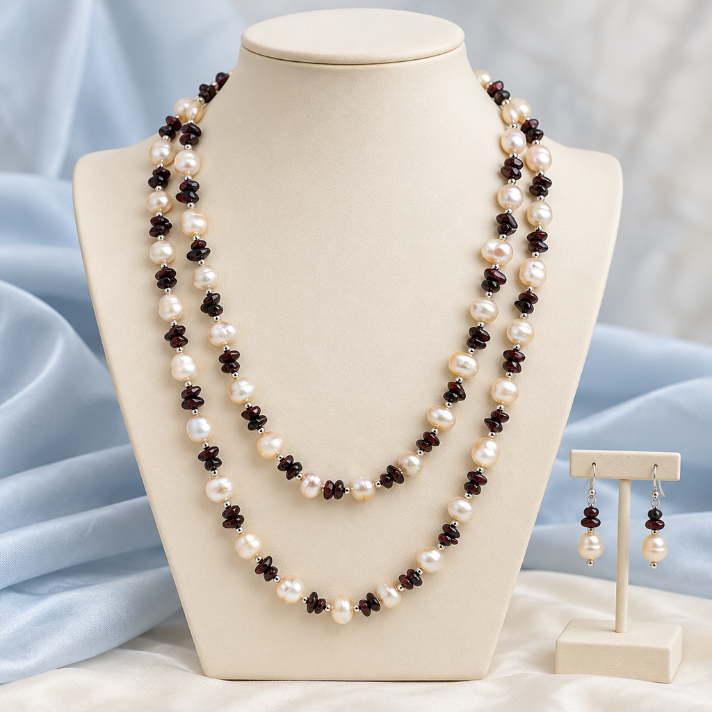 AI-enhanced pearl and garnet set