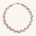 Three-strand pink rice pearl necklace with magnetic clasp