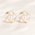 Sea Rose white pearl stud earrings