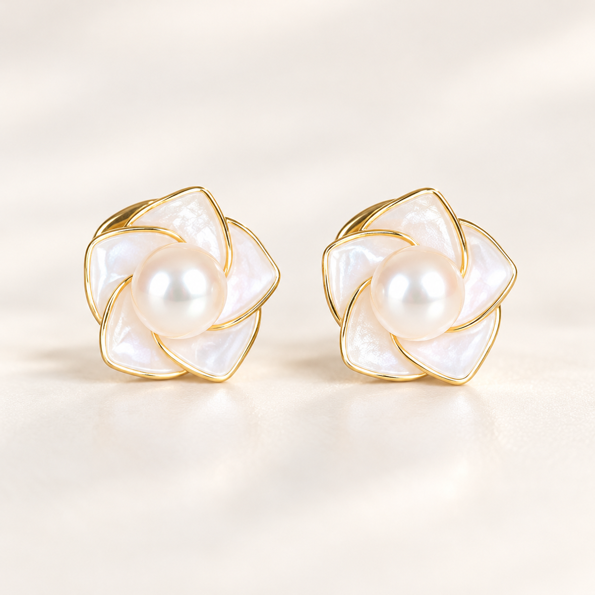 Sea Rose white pearl stud earrings