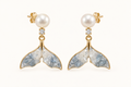 Blue Tide Whale Tail white freshwater pearl earrings