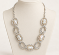 White baroque pearl station necklace with twisted aluminum wire oval links